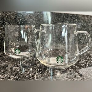 Starbucks Transparent Glass Mug cups lot 2 pair set NEW 16OZ